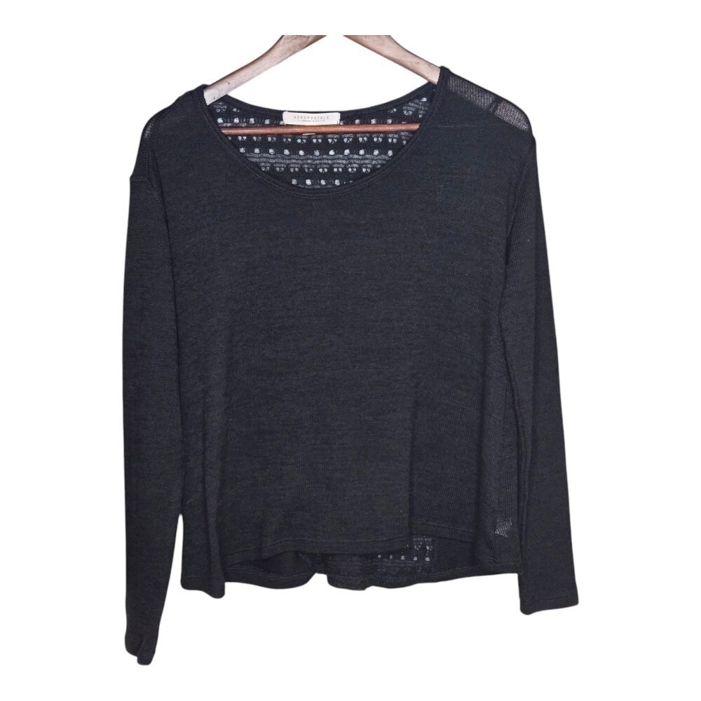 Aeropostale Blouse Top Womens M Black Crochet Back Long Sleeve Lightweight Boho